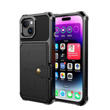 iPhone 15 Hybrid Bagside Cover m. Pung - Sort