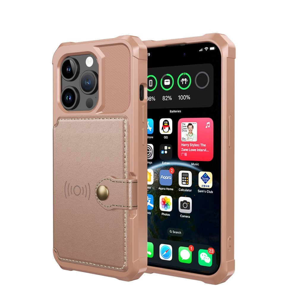 iPhone 15 Pro Hybrid Bagside Cover m. Pung - Rose Gold