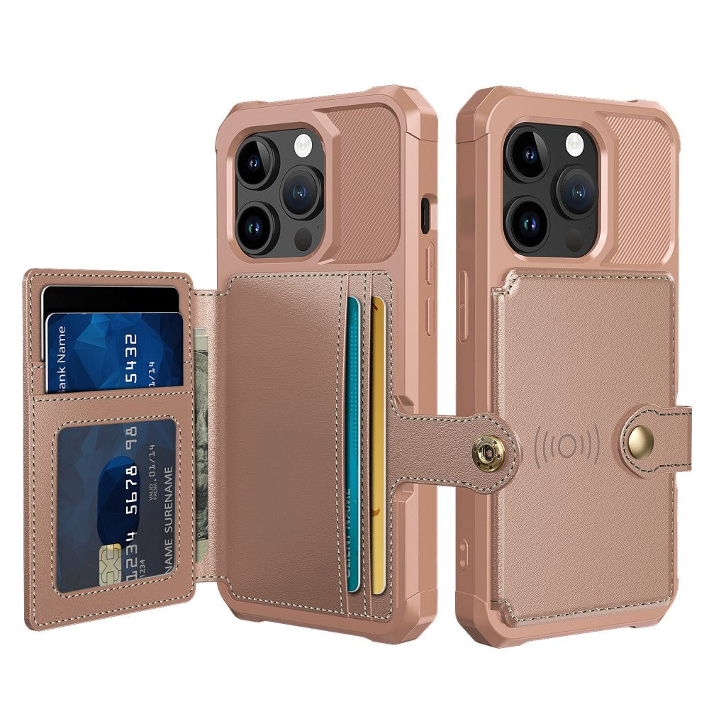 iPhone 15 Pro Hybrid Bagside Cover m. Pung - Rose Gold