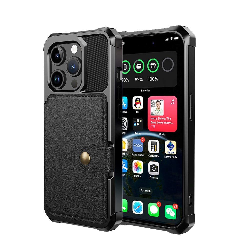 iPhone 15 Pro Hybrid Bagside Cover m. Pung - Sort