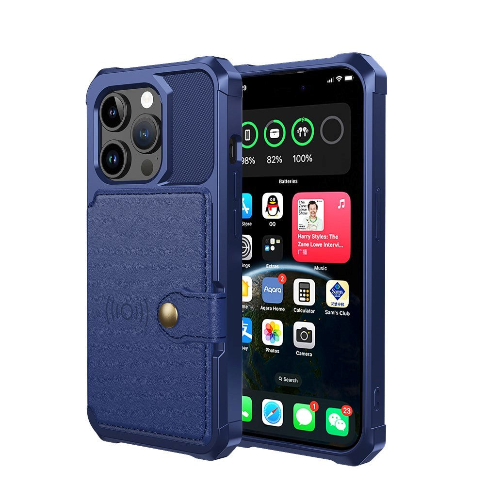 iPhone 15 Pro Hybrid Bagside Cover m. Pung - Blå