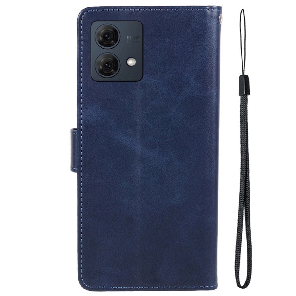 Motorola Moto G84 Læder Flip Cover m. Pung & Strop - Blå