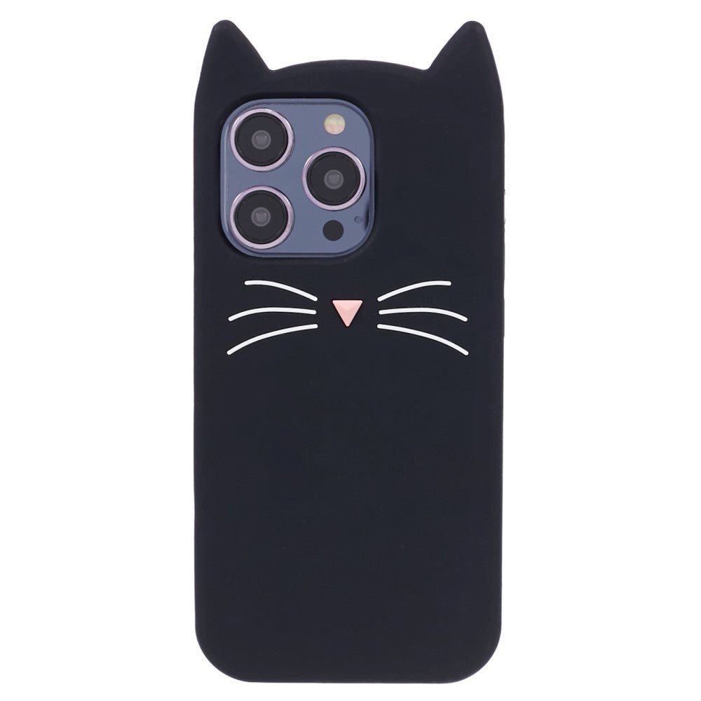 iPhone 13 Pro Silikone Bagside Cover m. 3D Kat - Sort