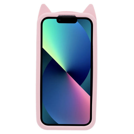 iPhone 13 Silikone Bagside Cover m. 3D Kat - Lyserød