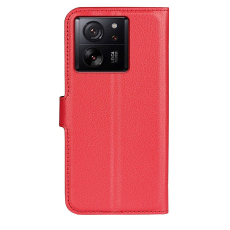 Xiaomi 13T / 13T Pro Litchi Læder Flip Cover m. Pung - Rød