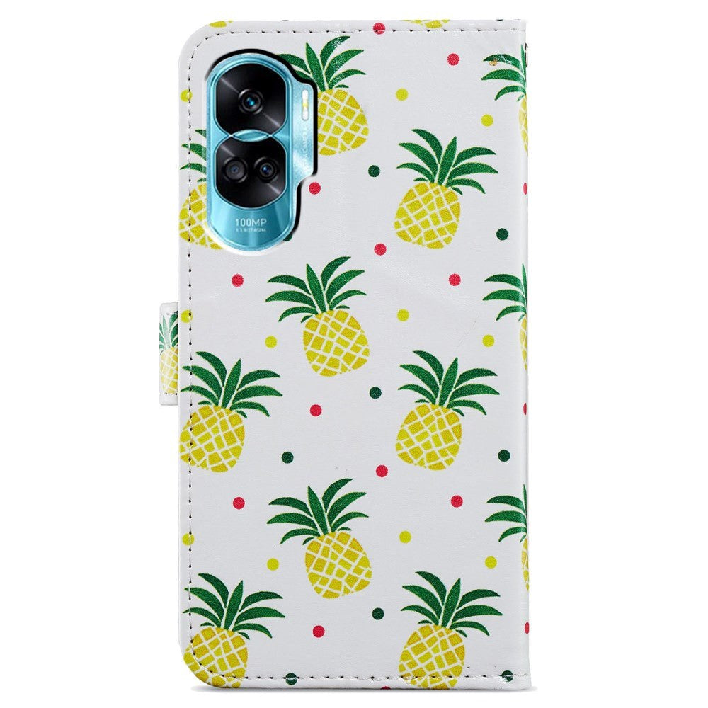 Honor 90 Lite Kunstlæder Flip Cover m. Pung og Strop - Ananas