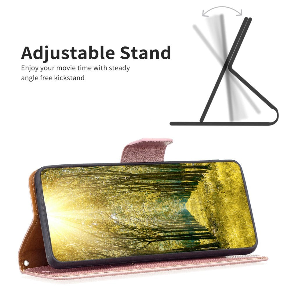 Samsung Galaxy A15 (5G) / A15 PU Litchi Læder Flip Cover m. Pung & Strop - Rose Gold