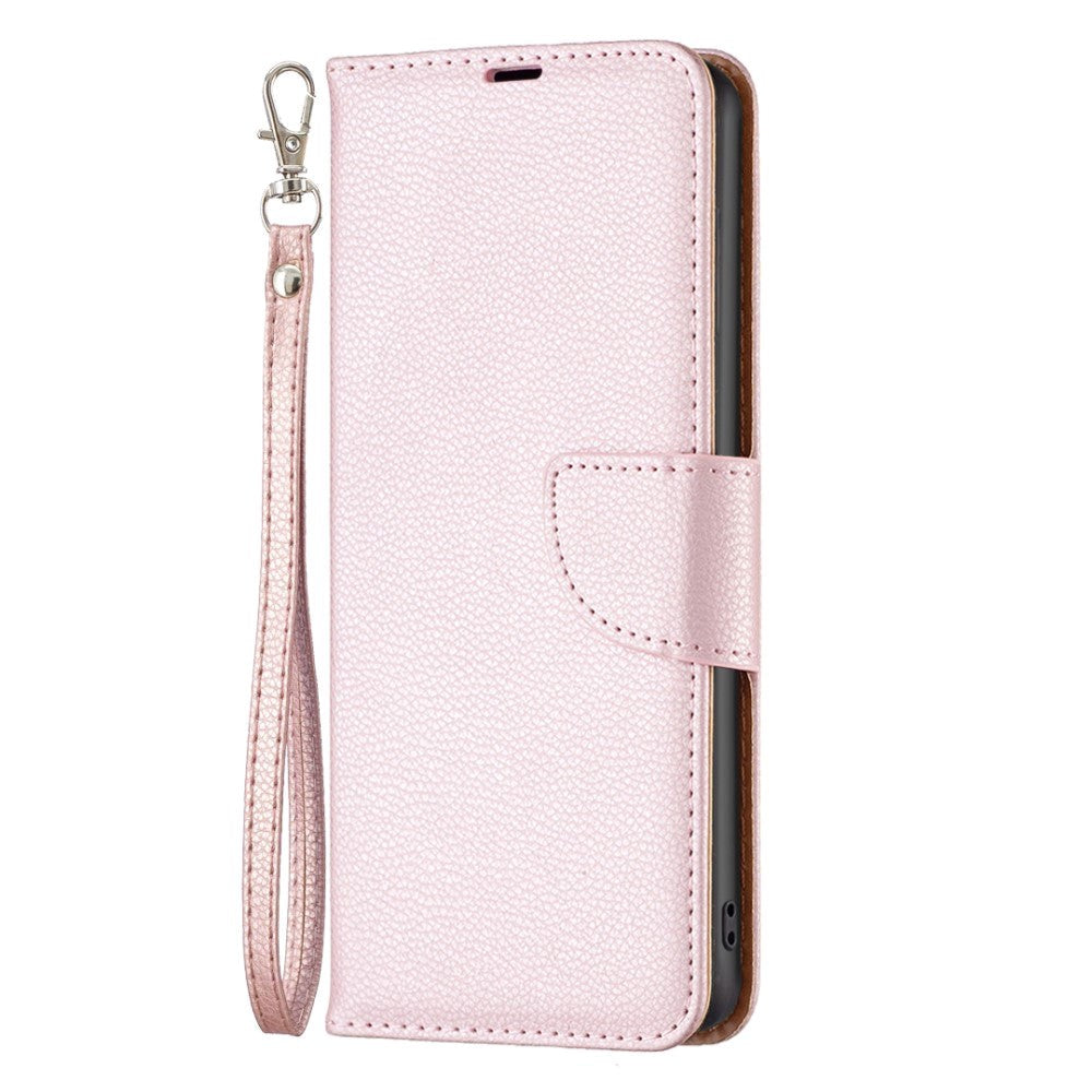 Samsung Galaxy A15 (5G) / A15 PU Litchi Læder Flip Cover m. Pung & Strop - Rose Gold