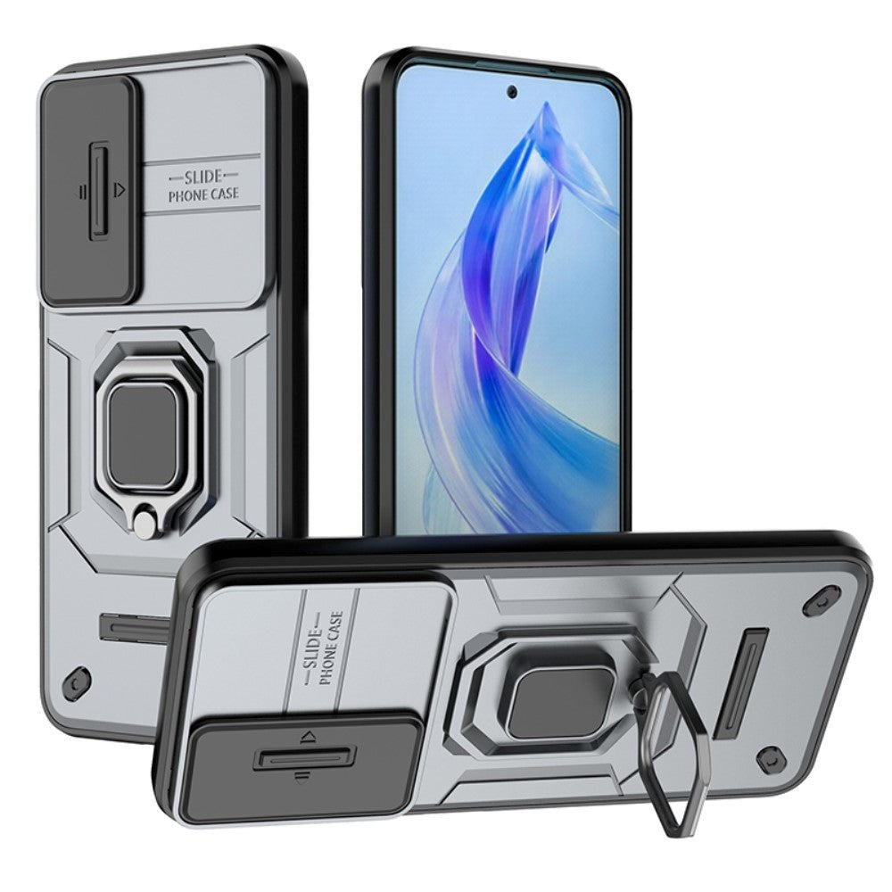 Honor 90 Lite Håndværker Bagside Cover m. Magnetisk Kickstand & Cam Slider - Grå