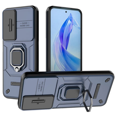 Honor 90 Lite Håndværker Bagside Cover m. Magnetisk Kickstand & Cam Slider - Blå