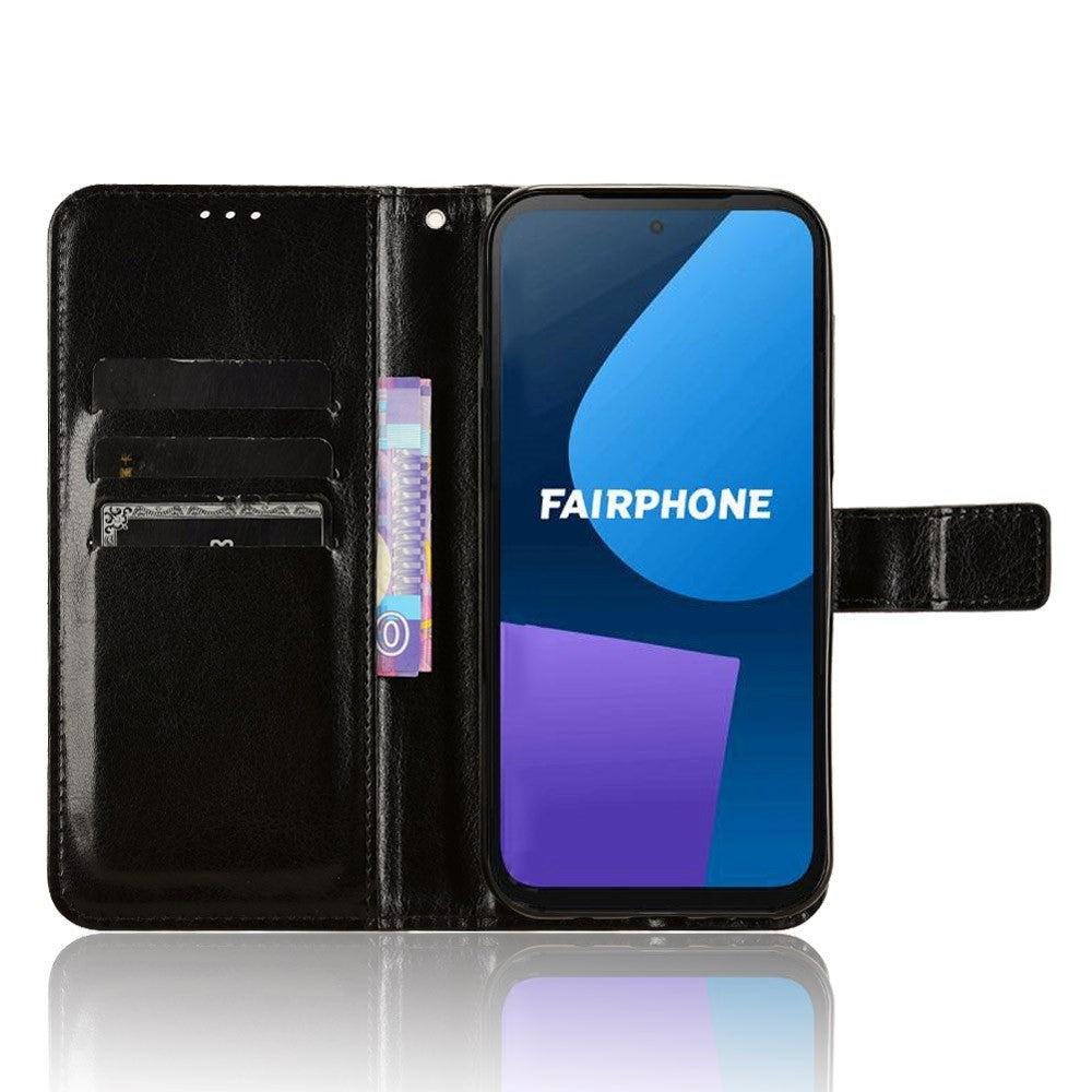 Fairphone 5 Læder Flip Cover m. Pung & Strop - Sort