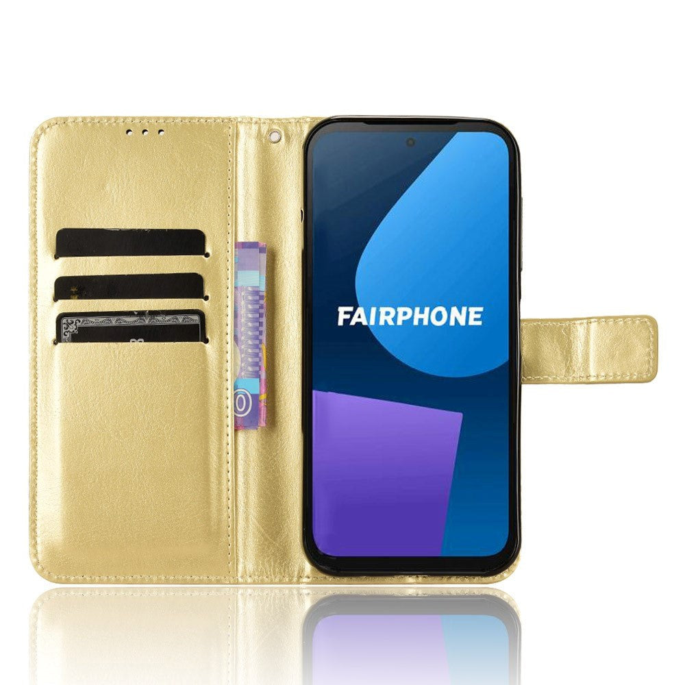 Fairphone 5 Læder Flip Cover m. Pung & Strop - Guld