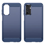 Samsung Galaxy A15 (5G) / A15 Brushed Carbon Fiber Fleksibelt Plastik Bagside Cover - Blå