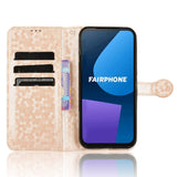 Fairphone 5 Læder Flip Cover m. Pung & Strop - Heksagon Indgravering - Guld