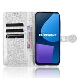 Fairphone 5 Læder Flip Cover m. Pung & Strop - Heksagon Indgravering - Sølv