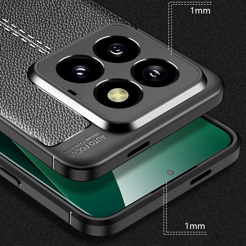 Xiaomi 14 Pro Fleksibelt Plastik Bagside Cover Litchi Tekstur - Sort