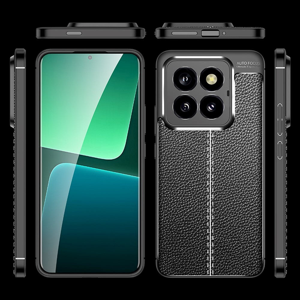 Xiaomi 14 Pro Fleksibelt Plastik Bagside Cover Litchi Tekstur - Sort