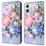 Motorola Moto G54 Læder Flip Cover m. Pung & Print - Blomsterbuket