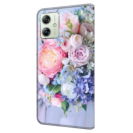 Motorola Moto G54 Læder Flip Cover m. Pung & Print - Blomsterbuket