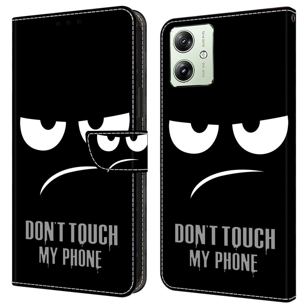 Motorola Moto G54 Læder Flip Cover m. Pung & Print - "Don't Touch My Phone"