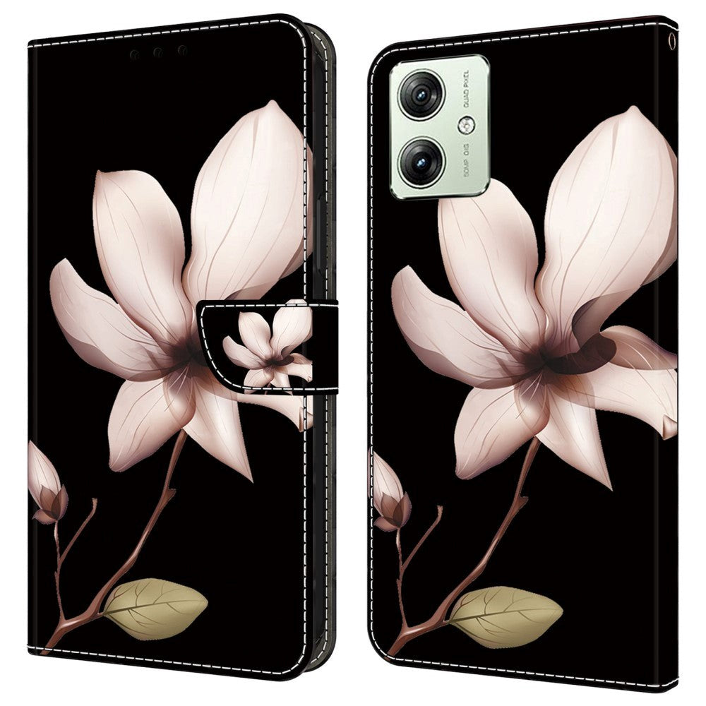 Motorola Moto G54 Læder Flip Cover m. Pung & Print - Blomst