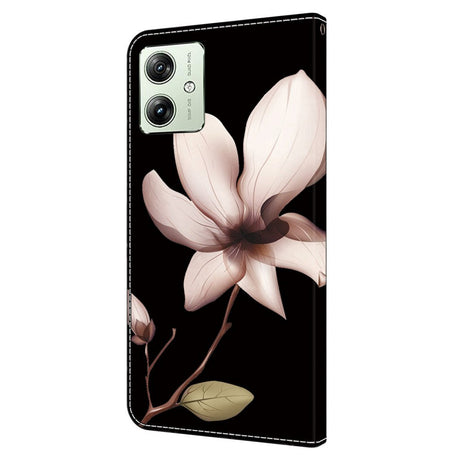 Motorola Moto G54 Læder Flip Cover m. Pung & Print - Blomst