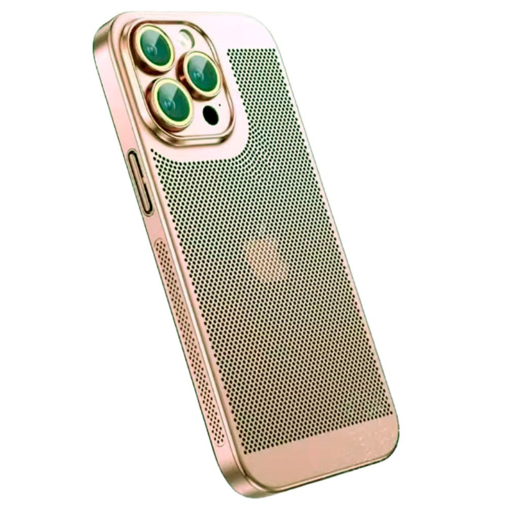 iPhone 15 Pro Hårdt Perforeret Plastik Cover m. Kameralinse Beskyttelse - Rose Gold