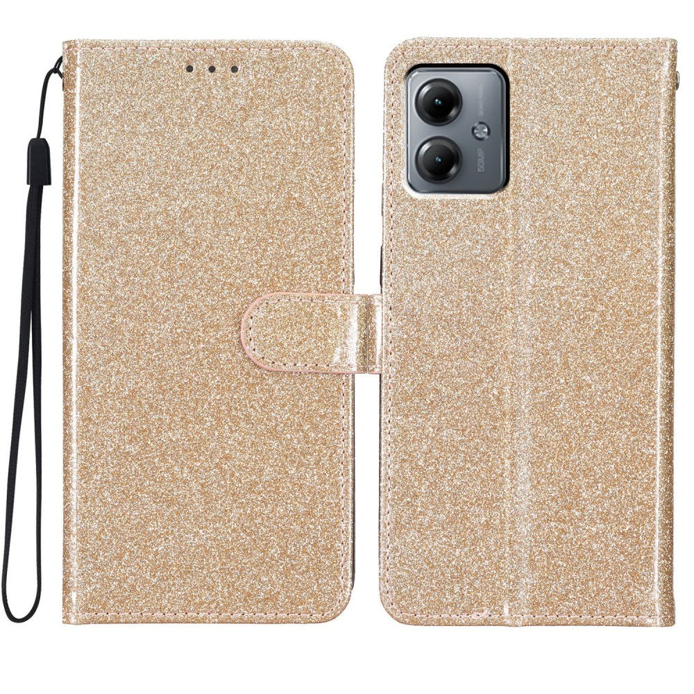 EIDERWOOD Motorola Moto G54 Læder Flip Cover m. Pung & Strop - Glimmer - Guld