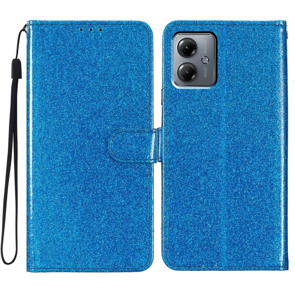 EIDERWOOD Motorola Moto G54 Læder Flip Cover m. Pung & Strop - Glimmer - Blå