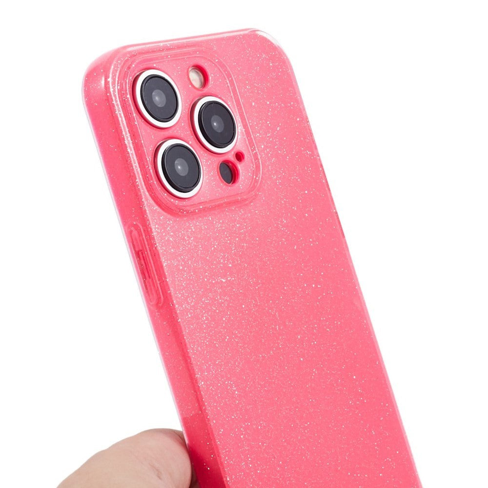 iPhone 15 Pro Fleksibelt Plastik Bagside Cover m. Glimmer - Pink