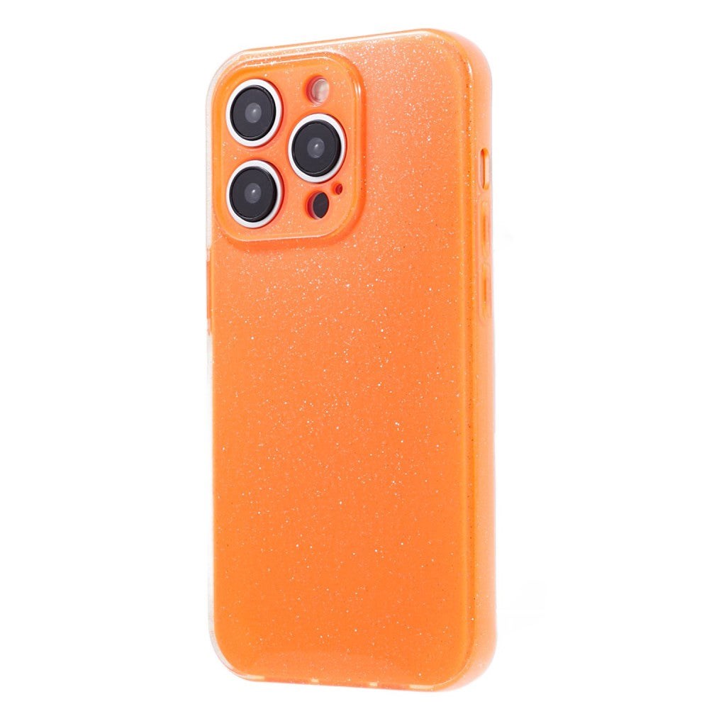 iPhone 15 Pro Fleksibelt Plastik Bagside Cover m. Glimmer - Orange