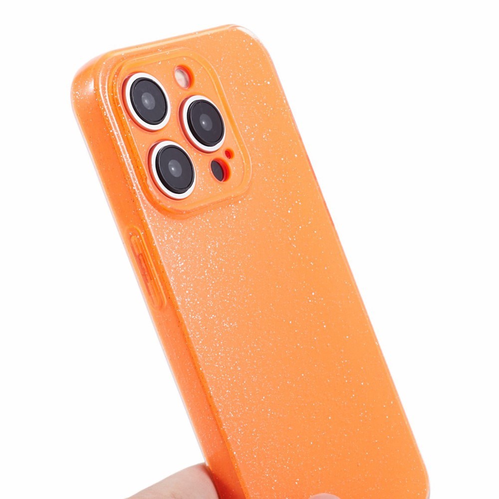 iPhone 15 Pro Fleksibelt Plastik Bagside Cover m. Glimmer - Orange