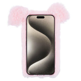 iPhone 15 Pro Fleksibelt Plastik Bagside Cover m. Pels - Gris - Pink