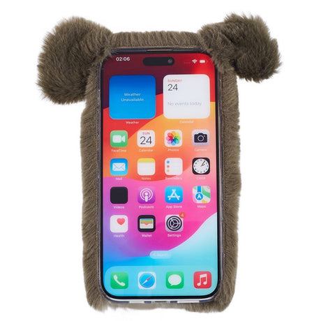 iPhone 15 Fleksibelt Plastik Bagside Cover m. Pels - Gris - Grøn / Gul