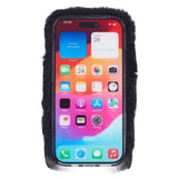 iPhone 15 Fleksibelt Plastik Bagside Cover m. Pels - Hjerte - Sort / Hvid