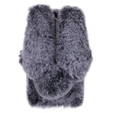 iPhone 15 Fleksibelt Plastik Bagside Cover m. Pels - Kaninører - Grå