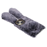 iPhone 15 Fleksibelt Plastik Bagside Cover m. Pels - Kaninører - Grå