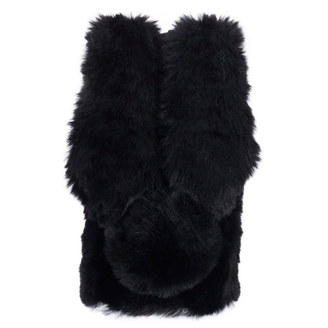 iPhone 15 Fleksibelt Plastik Bagside Cover m. Pels - Kaninører - Sort