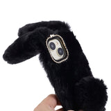 iPhone 15 Fleksibelt Plastik Bagside Cover m. Pels - Kaninører - Sort