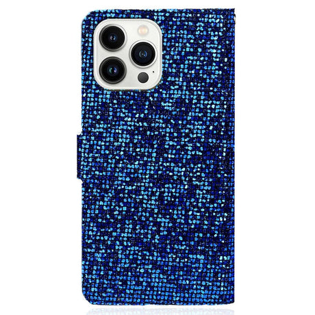 iPhone 15 Pro Læder Flip Cover m. Pung & Strop - Glitter Design - Blå