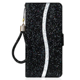 iPhone 15 Pro Læder Flip Cover m. Pung & Strop - Glitter Design - Sort