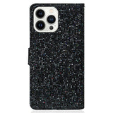 iPhone 15 Pro Læder Flip Cover m. Pung & Strop - Glitter Design - Sort