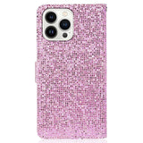 iPhone 15 Pro Læder Flip Cover m. Pung & Strop - Glitter Design - Lyserød