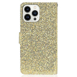 iPhone 15 Pro Læder Flip Cover m. Pung & Strop - Glitter Design - Guld