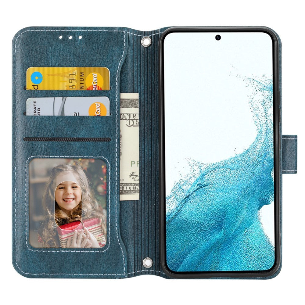 Samsung Galaxy A25 (5G) Læder Flip Cover m. Lynlåslomme & Strop - Blå