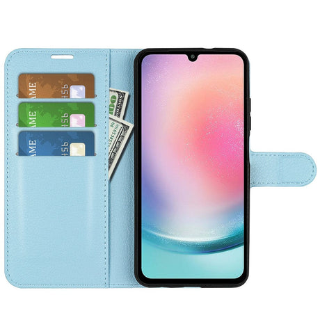 Samsung Galaxy A25 (5G) Litchi Læder Flip Cover m. Pung - Lyseblå