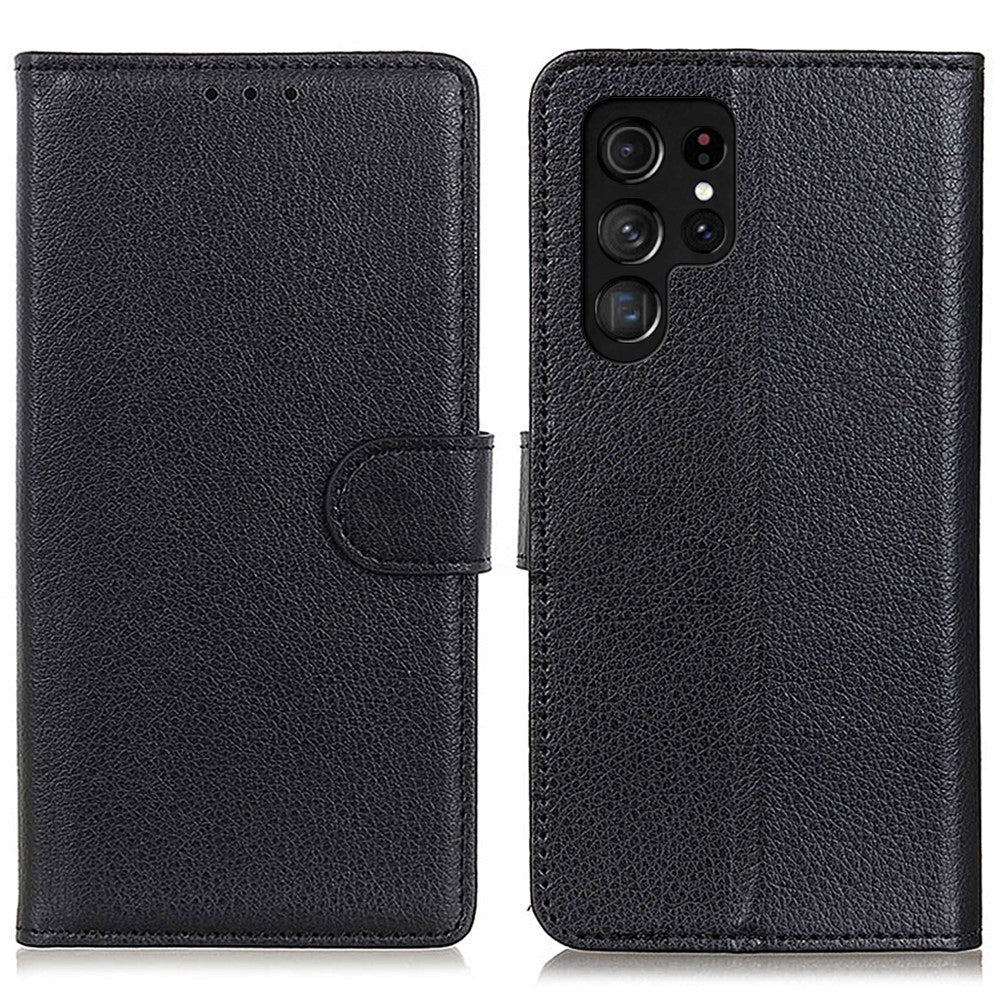 Samsung Galaxy S24 Ultra Litchi Læder Flip Cover m. Pung - Sort