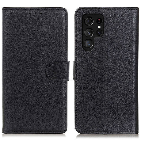 Samsung Galaxy S24 Ultra Litchi Læder Flip Cover m. Pung - Sort