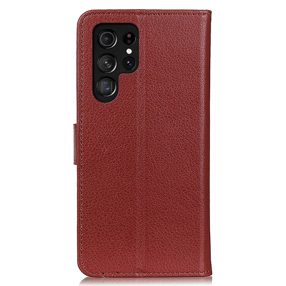 Samsung Galaxy S24 Ultra Litchi Læder Flip Cover m. Pung - Brun