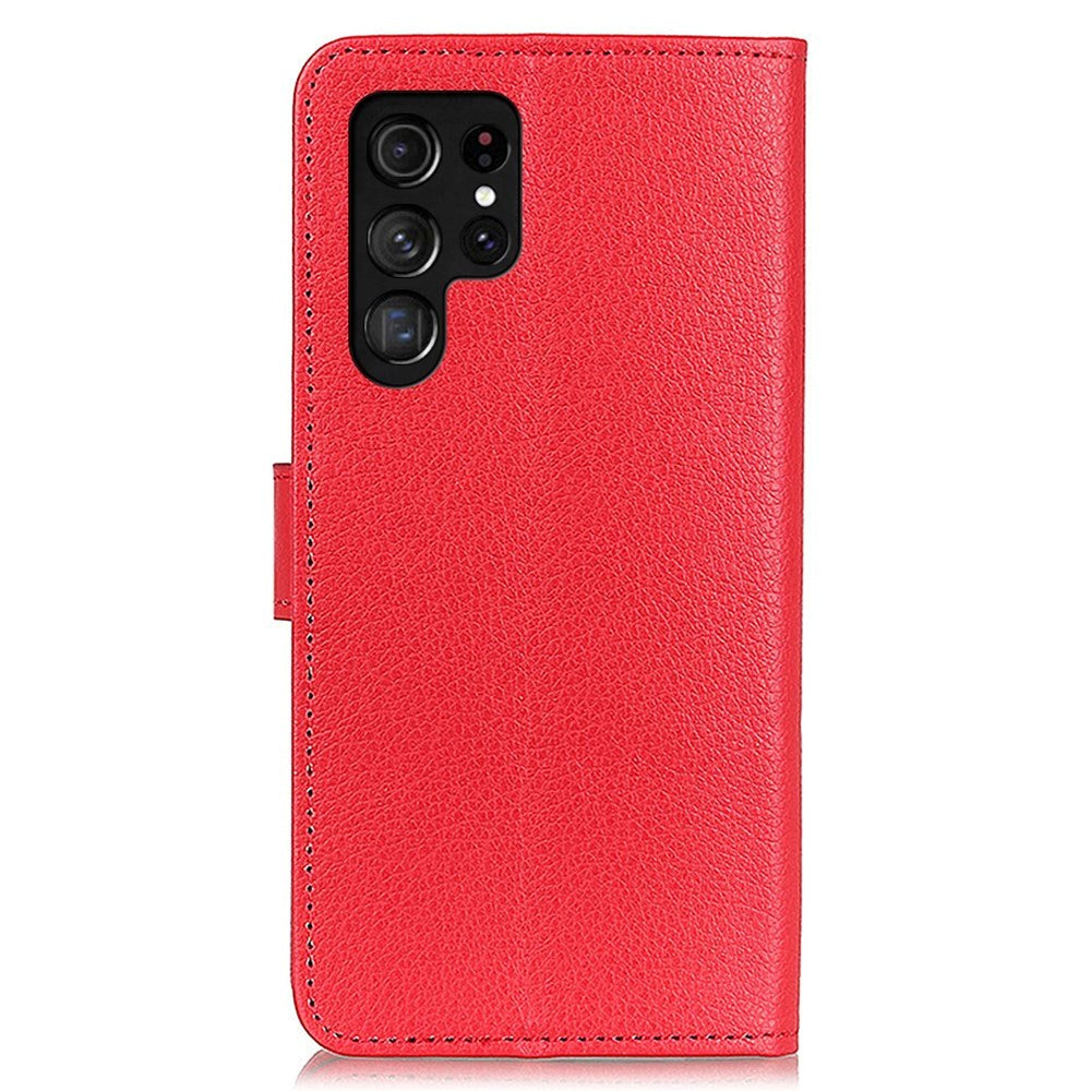 Samsung Galaxy S24 Ultra Litchi Læder Flip Cover m. Pung - Rød